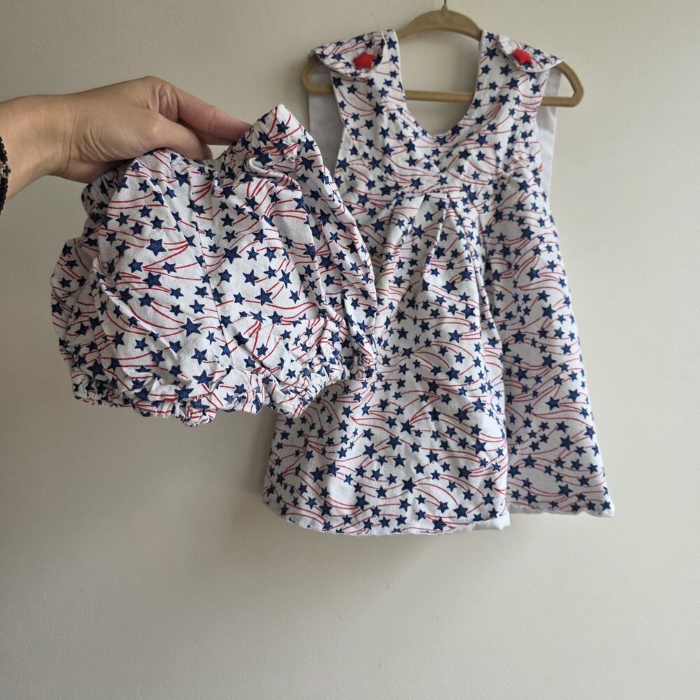 VTG Handmade 18 To 24 Month Toddler‎ Patriotic Dress Matching Bloomers Sparkly